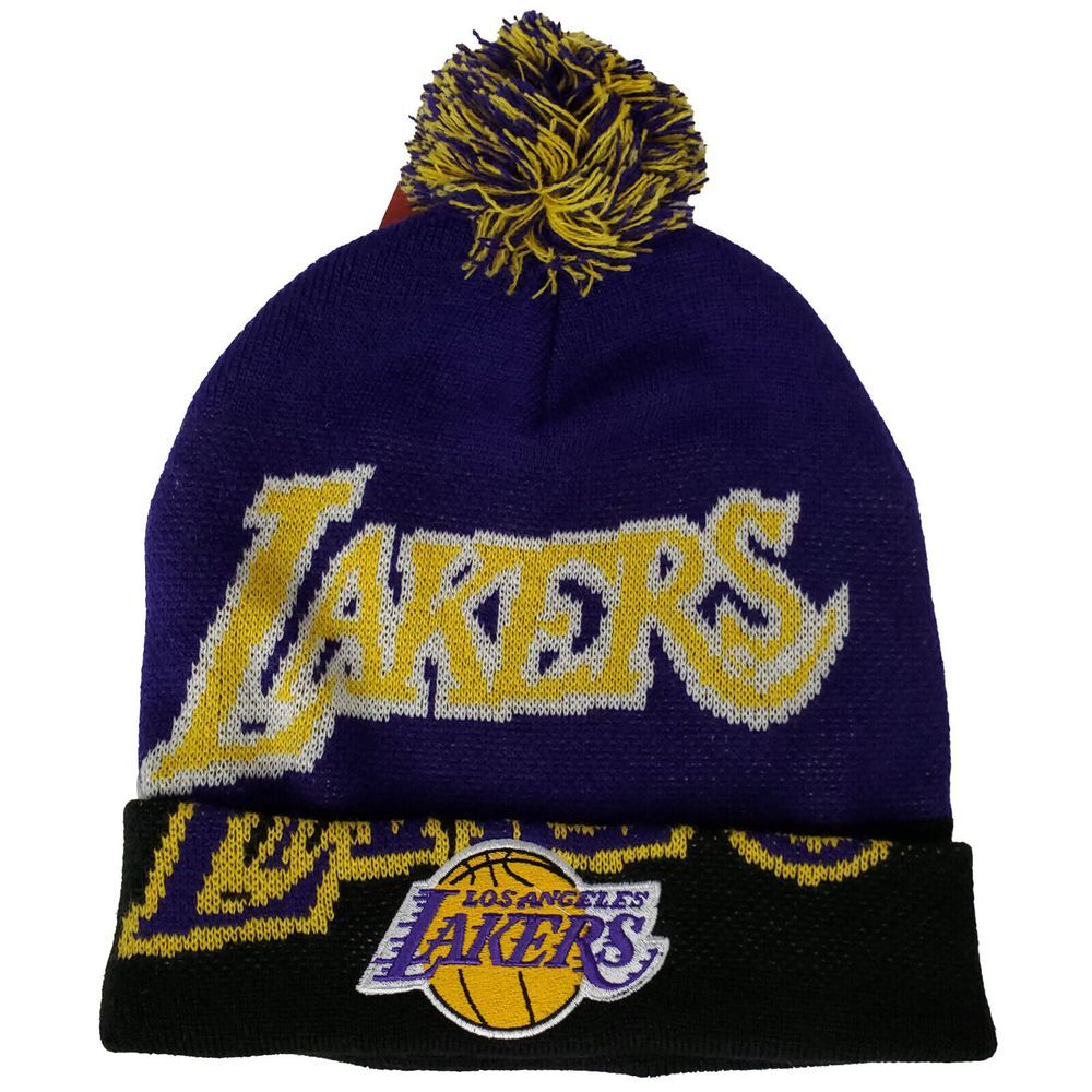 LA Lakers Mitchell & Ness NBA Knit Hat Beanie Cap Embroidery Logo Purple NWT